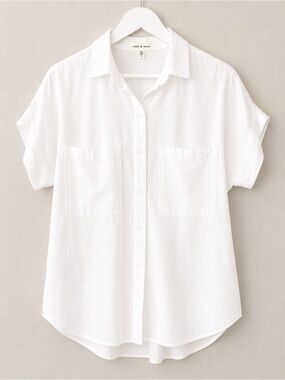 cloth & stone White Short-Sleeve Button-Front Shirt with Patch Pockets